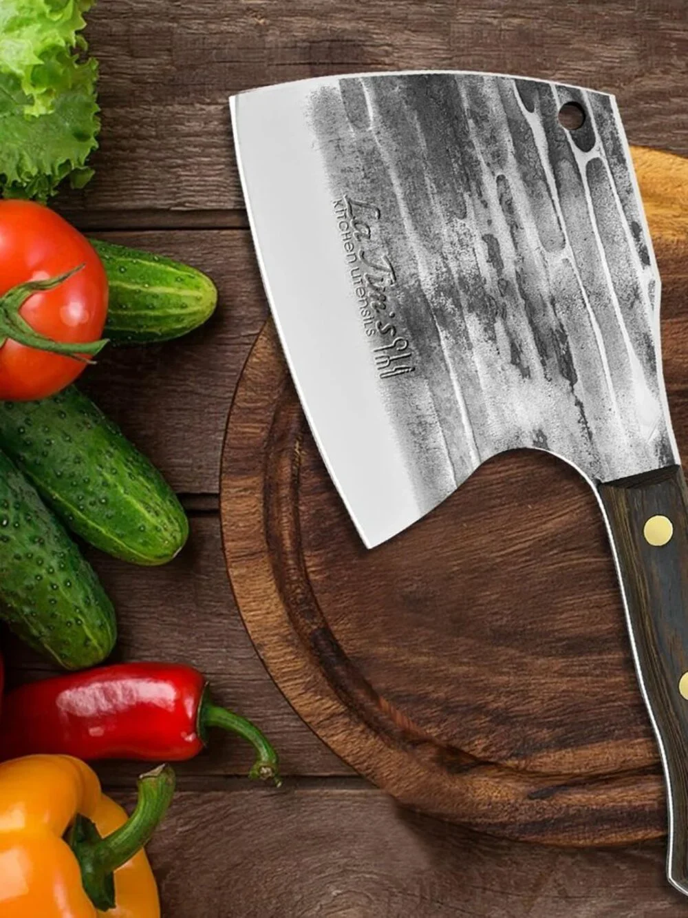 La Tim's Heavy Duty Hand Forged Meat Cleaver Carbon Steel Butcher Knife 8
